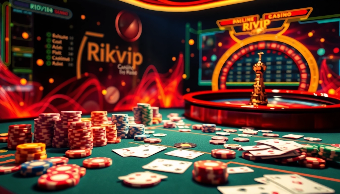 Engaging scene of players betting on Rikvip online casino games with vibrant colors and excitement.