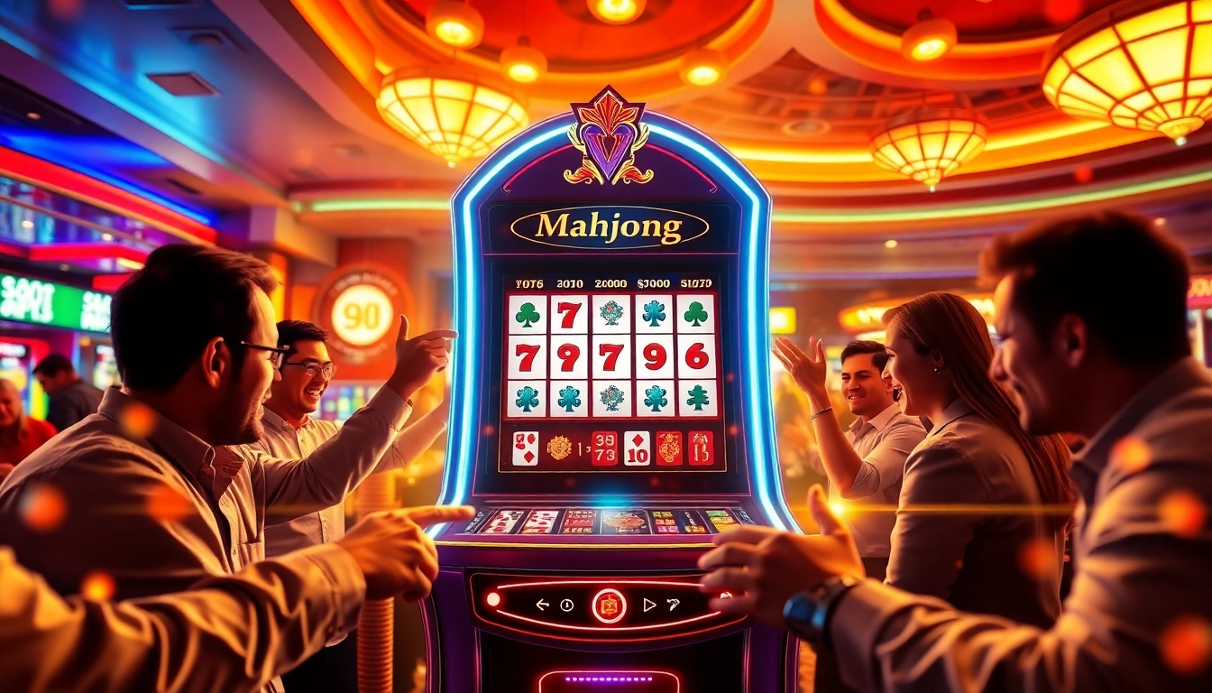 Rasakan sensasi permainan slot Mahjong bersama pemain yang merayakan kemenangan besar di kasino yang hidup.