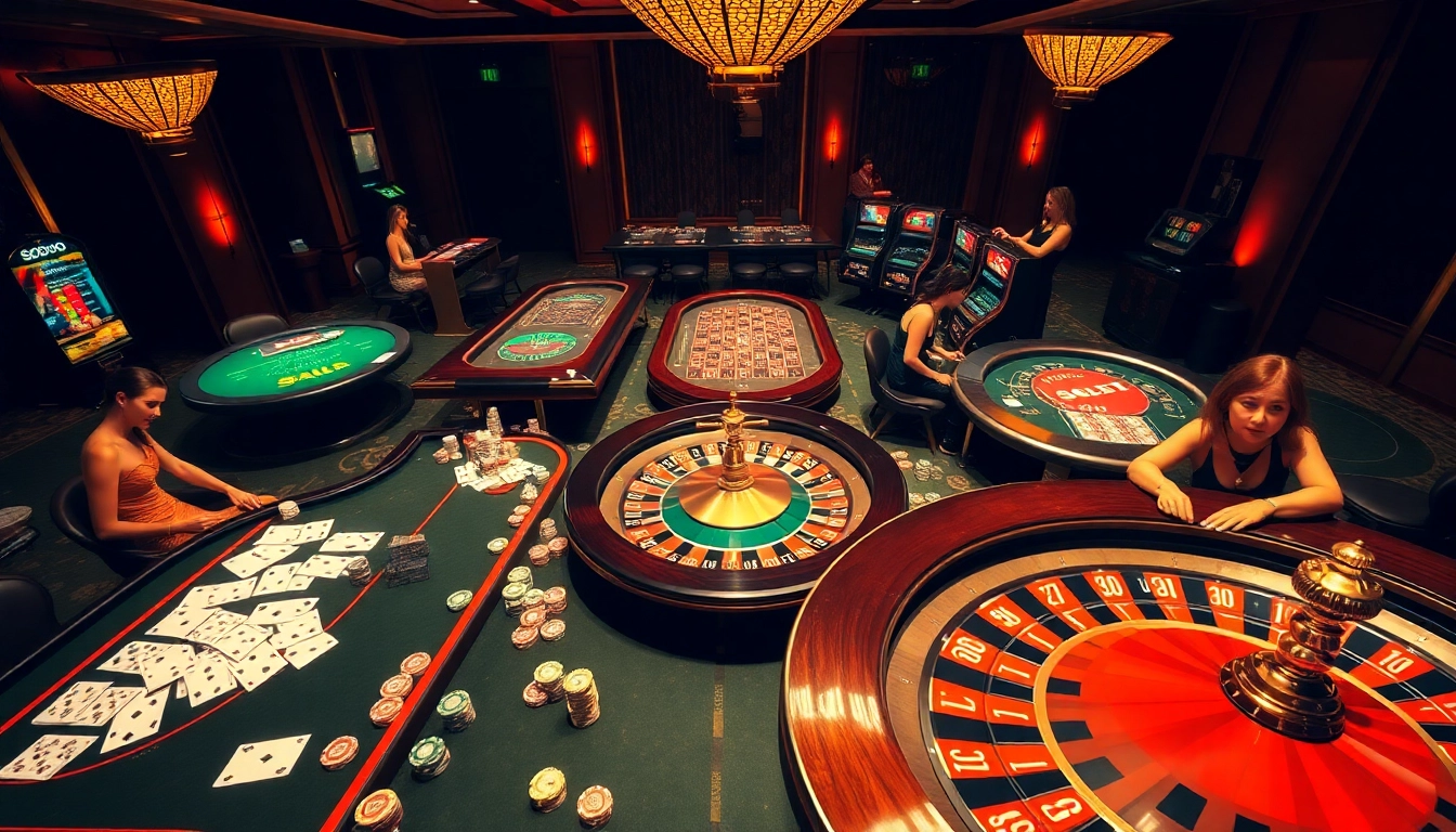 Players enjoying immersive gaming experiences at SODO CASINO with vibrant tables and luxury decor.