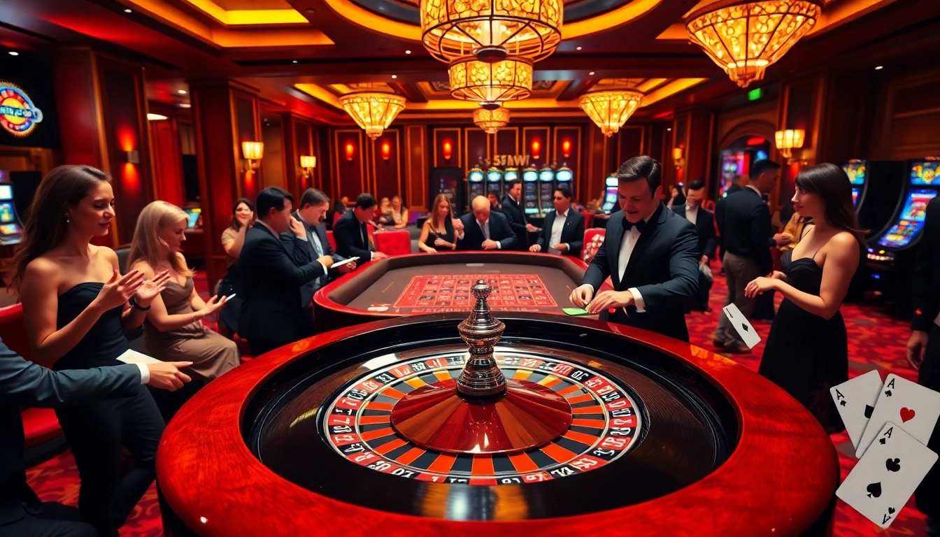 Eager players engaging at a roulette table in a vibrant casino for the exciting 55WW jackpot event.