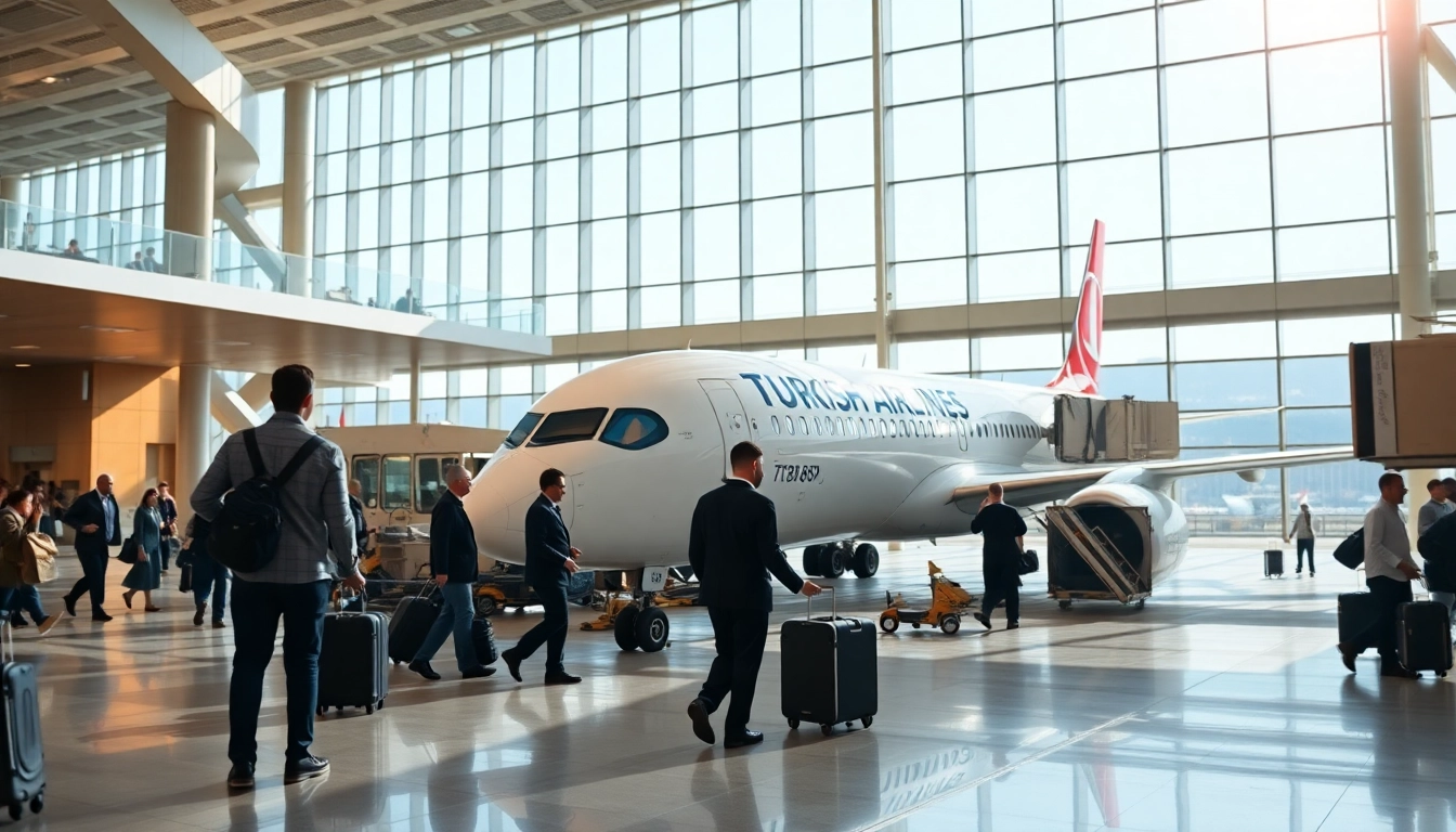 TK88 flight being prepared at a modern airport terminal with bustling travelers.