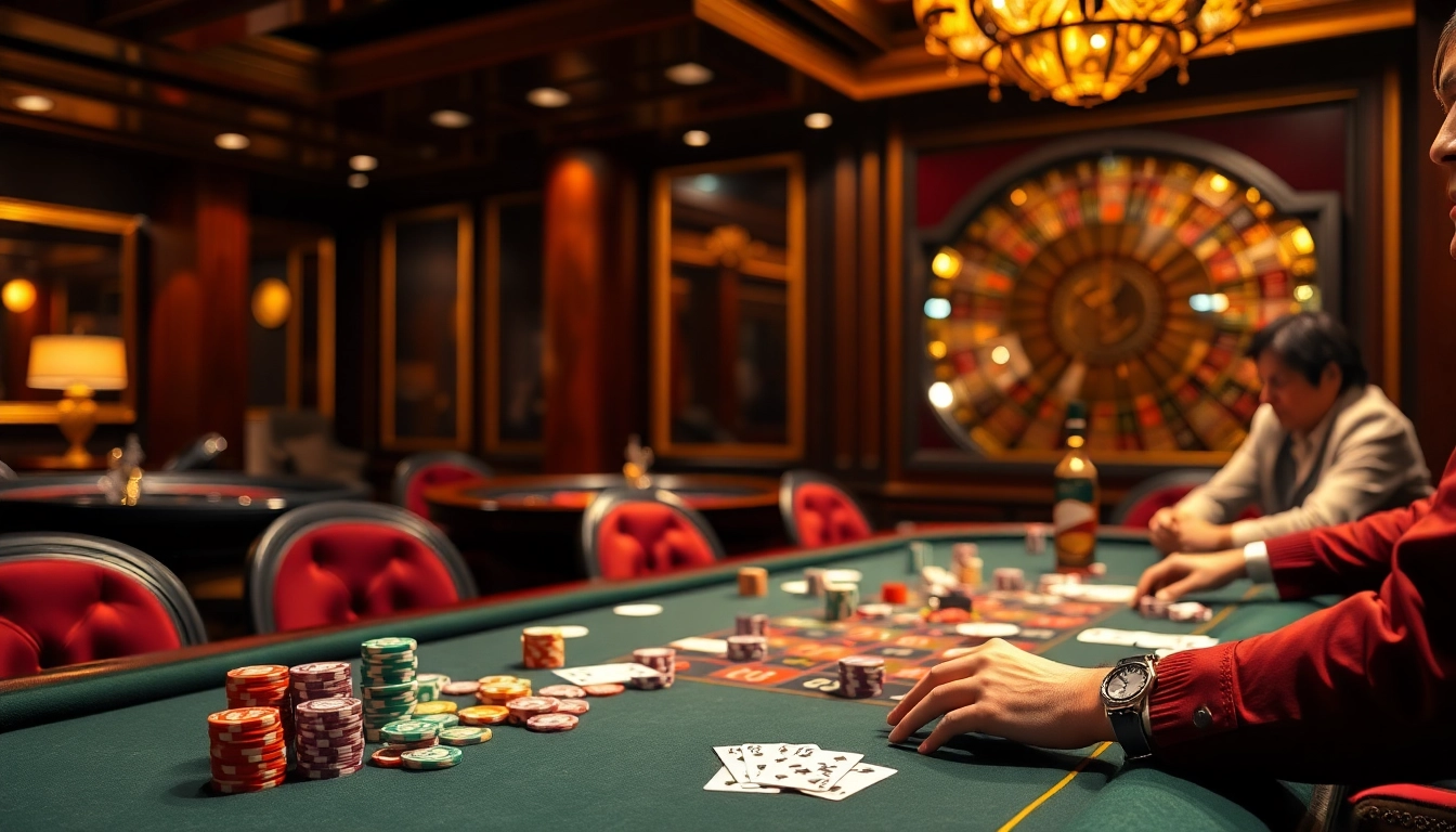 Experience the thrill of gambling at Fabet's luxurious poker table with vibrant chips and exciting gameplay.