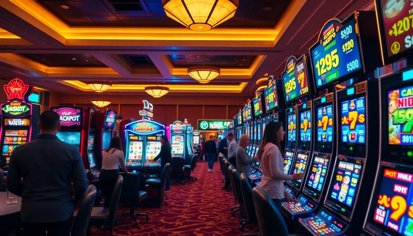 Engaged players winning at slot gacor machines in a vibrant casino atmosphere.