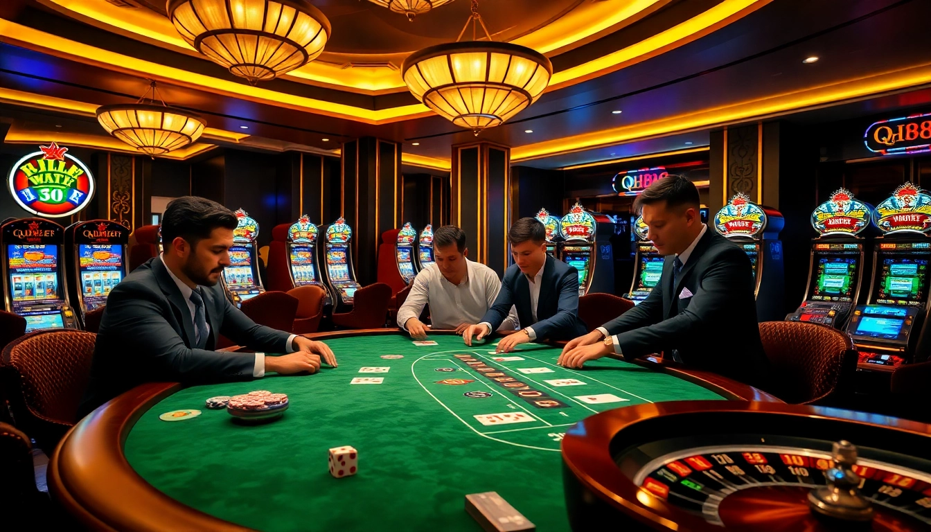Experience the excitement of qh88 at a luxury casino table with vibrant gaming elements.