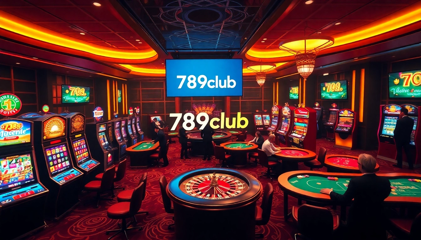 Players enjoying their gambling experience at 789club with slot machines and poker tables.