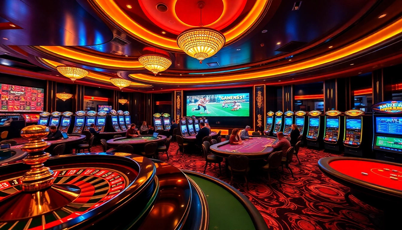 Experience the thrill of gaming at MM88's luxurious casino with vibrant roulette and poker tables.