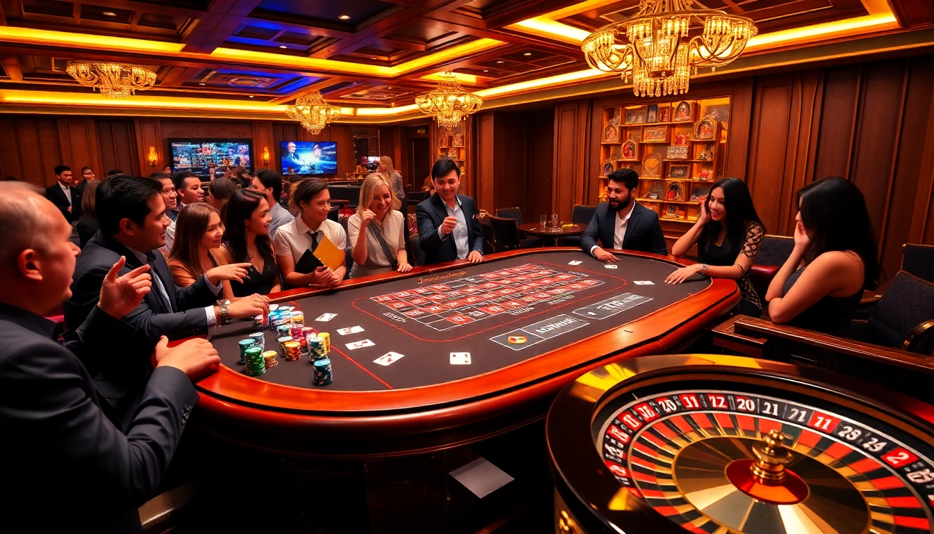 A thrilling j88 casino gaming scene with players actively betting at a luxurious table.