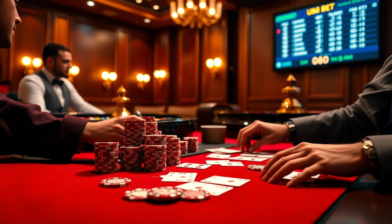 Experience the thrill of the u88 bet at a luxurious casino poker table with professional players.