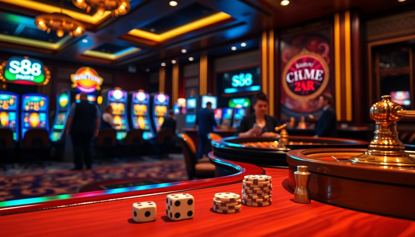 S8 casino scene showcasing luxurious poker gaming with chips and dice.