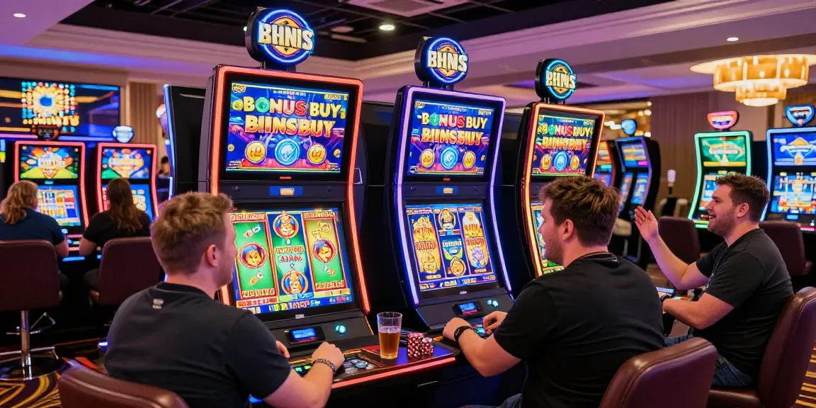 Players at celebratepanto.co.uk engaging with Bonus Buy slots in a vibrant casino.