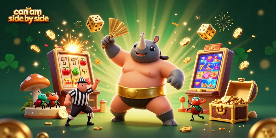 Experience thrilling adventures with can am side by side as a powerful sumo beetle and cricket referee engage in a captivating casino scene.