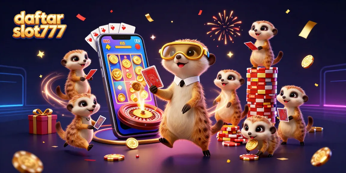 Engage in exhilarating gameplay at daftar slot777 with a vibrant cartoon casino featuring meerkats.