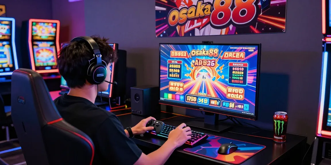 Exciting gaming scene with a player engaging with osaka88 slot games, showcasing vibrant displays and immersive atmosphere.