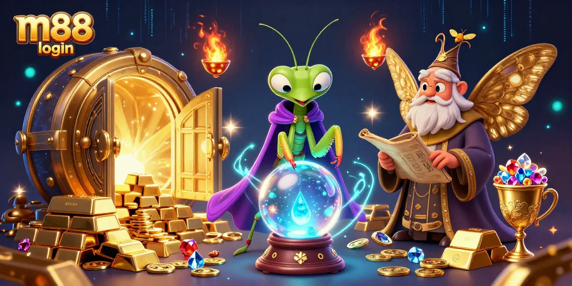 Engage in exciting M88 login experiences with a mystical fortune teller and vibrant casino elements.