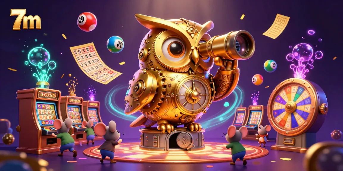 Engage in elite gambling with 7m's dynamic casino scene featuring a golden owl and playful mice.
