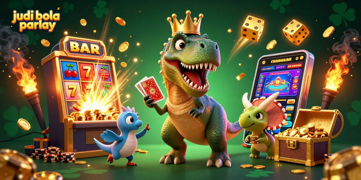 Engage in judi bola parlay with a vibrant illustration of casino characters and exciting betting elements.