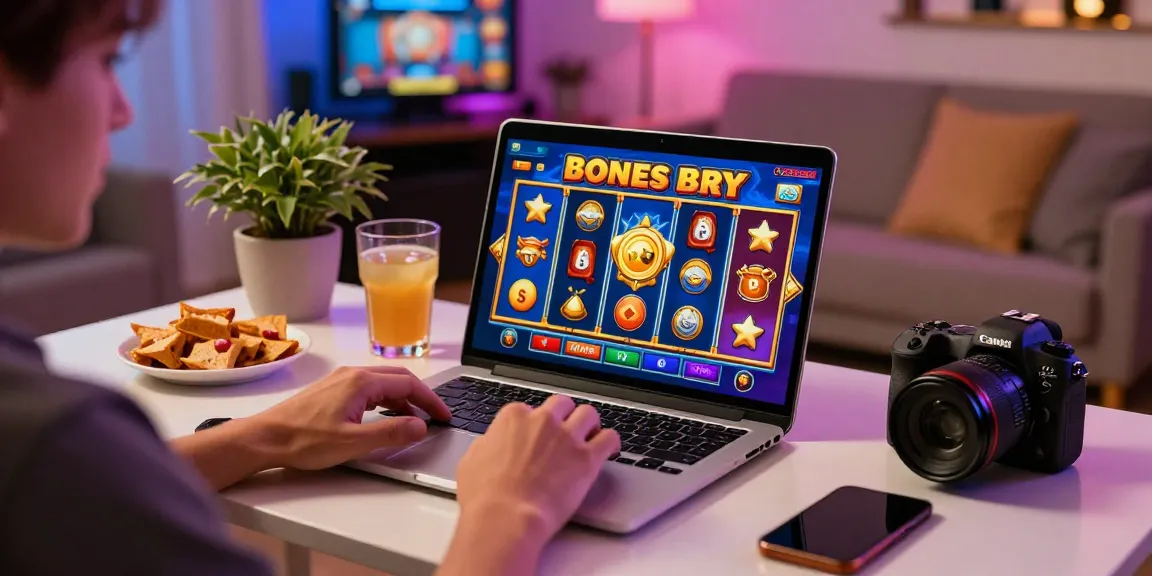 Engaging player enjoying bonus buy slots on a laptop in a cozy home setting.