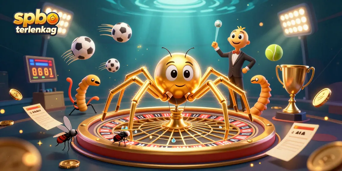 spbo terlengkap showcases intense betting action with a vibrant 3D roulette scene featuring lively characters and sports elements.