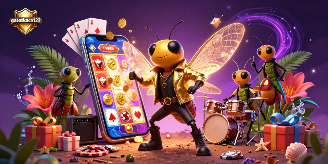 Spin reels and win with gatotkaca123's vibrant slot game, featuring colorful characters and gambling elements.