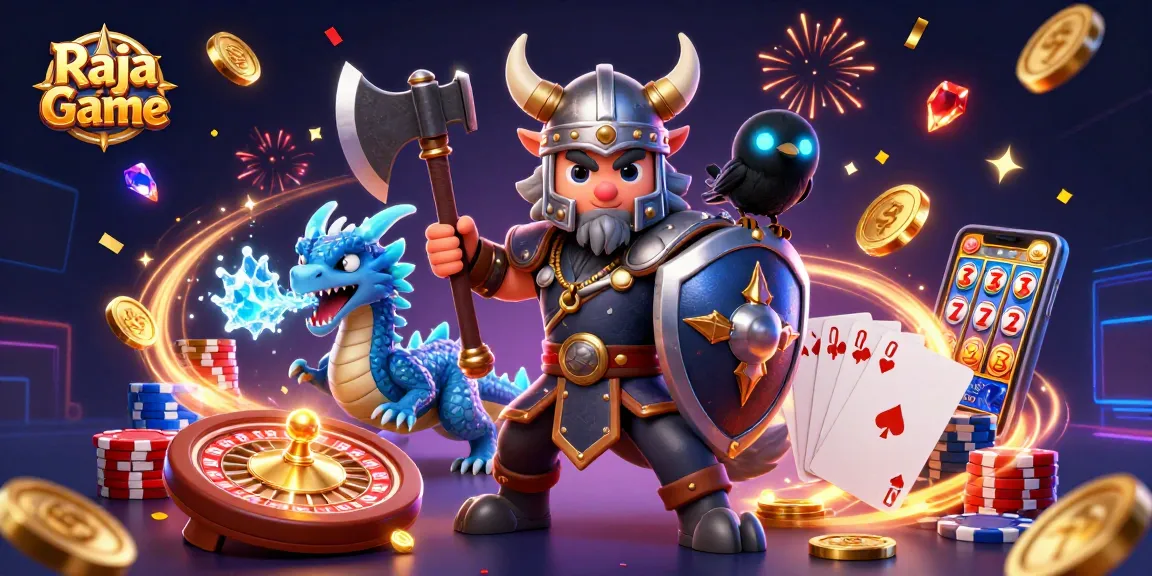 Experience winning rewards with Raja Game in this vibrant 3D casino scene packed with action and excitement.