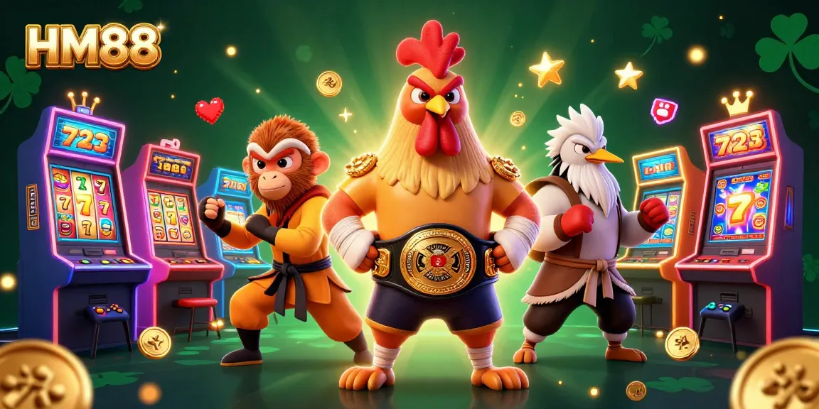 HM88 scene showcasing vibrant casino actions with colorful slot machines and engaging characters.