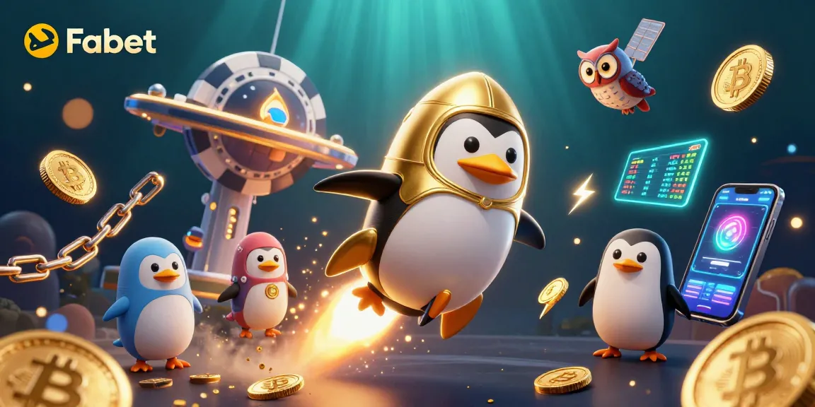 Fabet casino adventure featuring a golden penguin and cryptocurrency elements