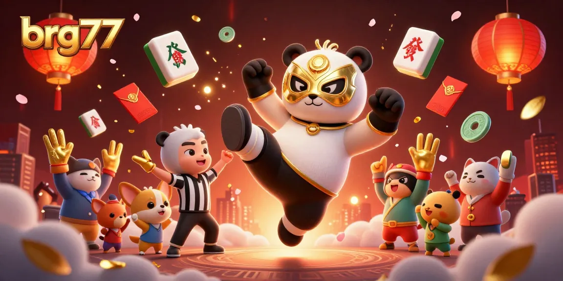 Experience brg77 with a lively scene featuring a wrestling panda, chihuahua referee, and enthusiastic animal fans.