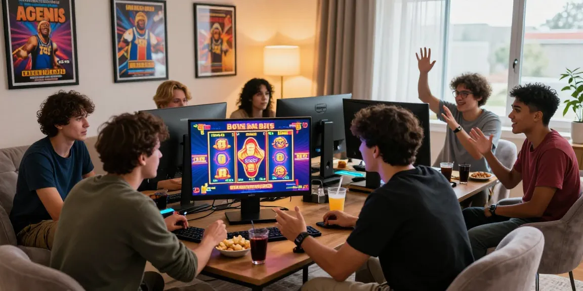 Friends strategizing over bonus buy slots at home, showcasing an engaging online gaming atmosphere.