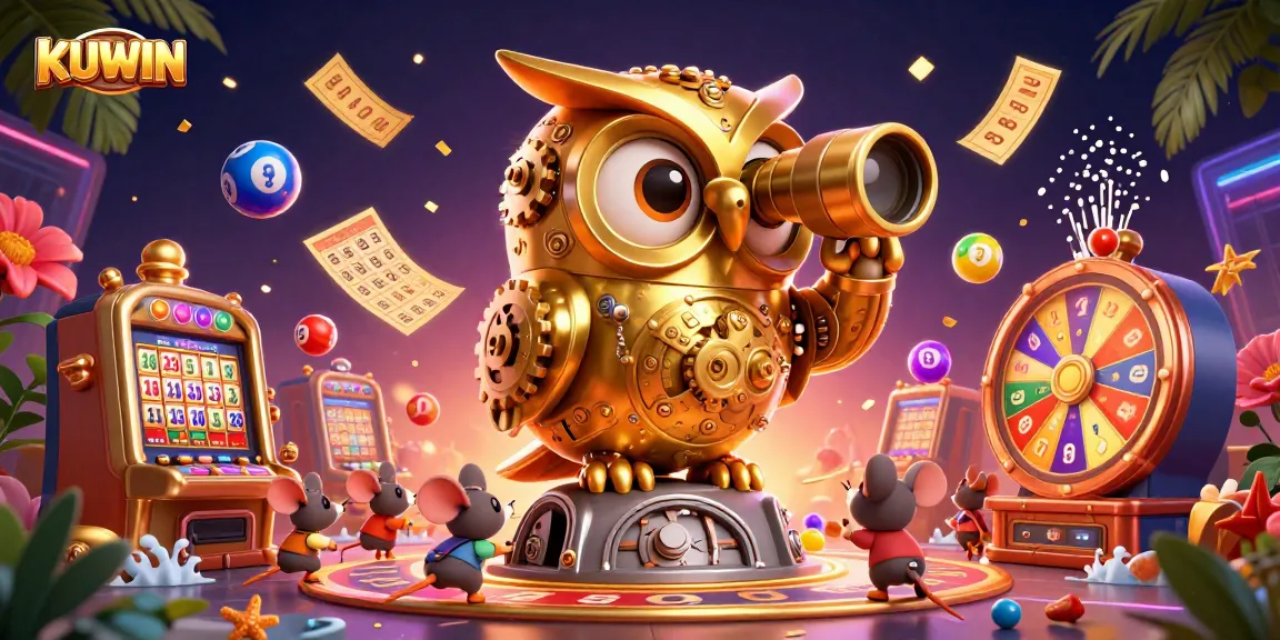KUWIN brings excitement with vibrant lottery balls and casino games as patrons celebrate wins in a dynamic atmosphere.