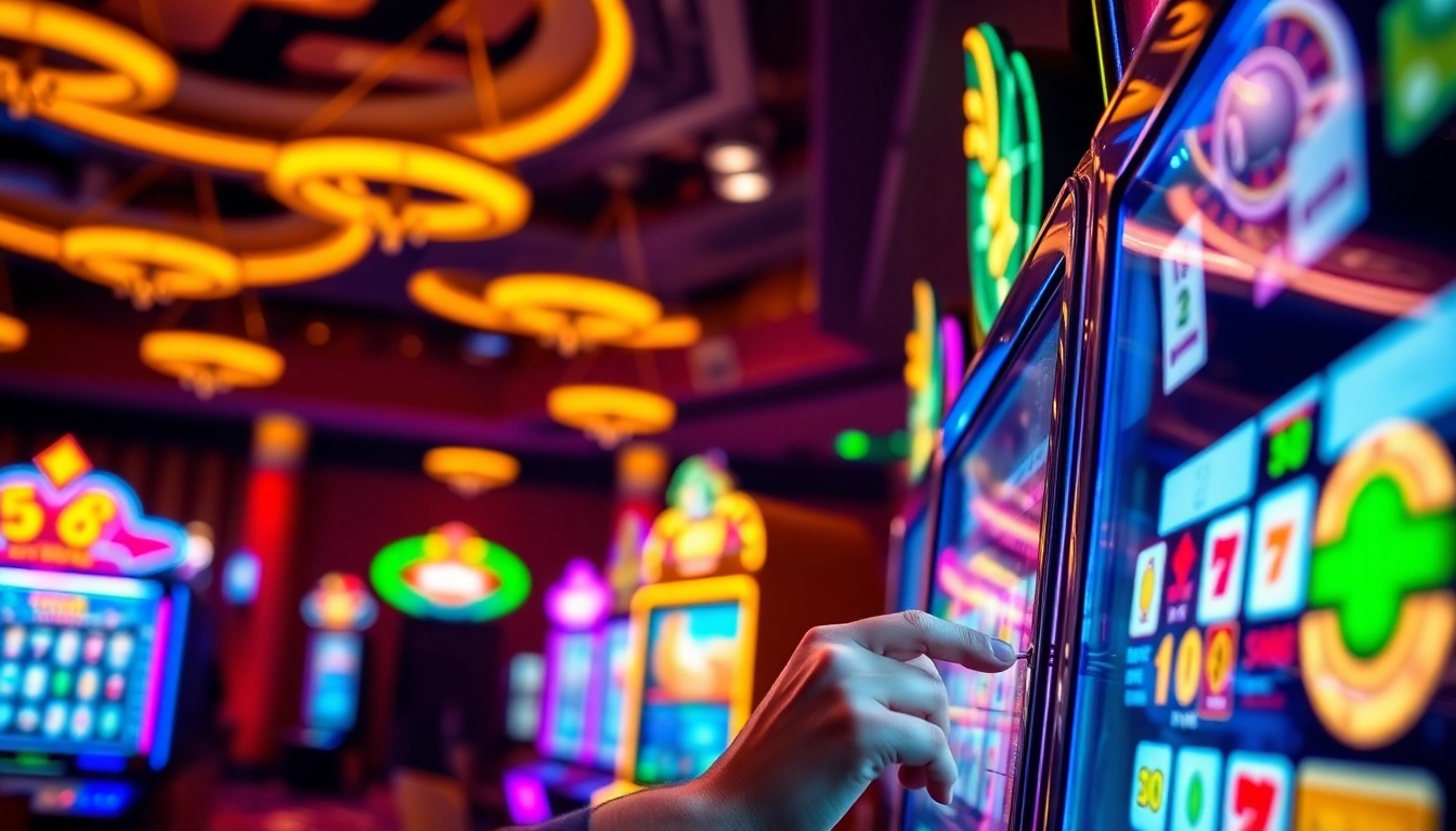 1777 bet 777 slots এর সামনে উত্তেজিত খেলোয়াড়, স্লট মেশিনের রিল ঘূর্ণন দেখছে।