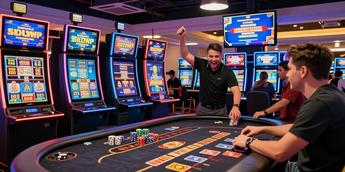 Exciting atmosphere of online casinos that accept credit cards with players enjoying various games.